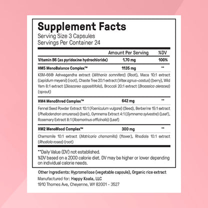 Happy Mammoth Meno Daily Menopause Vitamins & Supplements for Women (*Not Hormone Harmony), Boost Metabolism, Healthy Skin, Hair and Nails, Hot Flash, Mood Support, 72 Caps