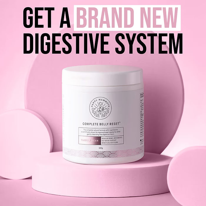 Happy Mammoth Complete Belly Reset Digestive Health Supplement Powder for Men & Women, Supports Gut Health, Reduces Bloating & Gas, Promotes Bowel Regularity, 24 Servings Vanilla Flavor