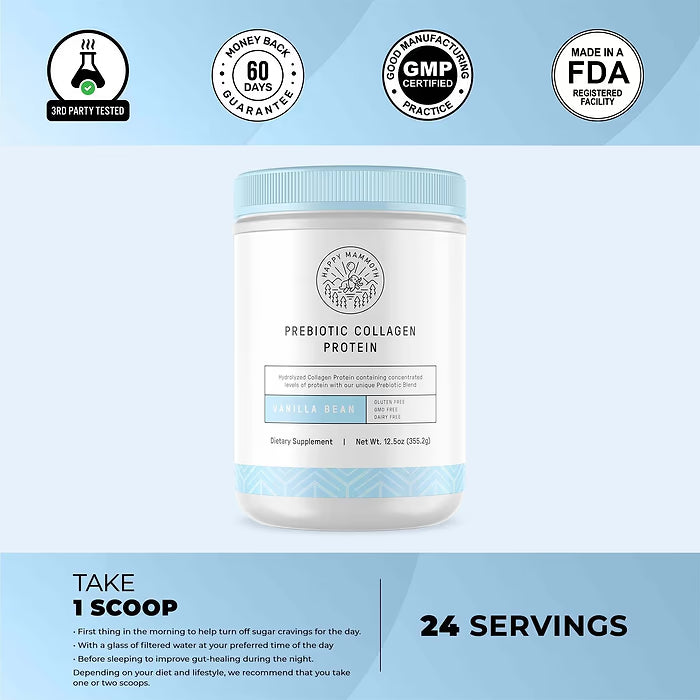 Happy Mammoth NewSlim SuperGreens with Spirulina, Chlorella & Prebiotics Blend for Adults, Supports Metabolism, Energy & Reduces Carb Cravings, 24 Servings, Vanilla Flavor